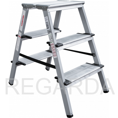 Стремянка двухсторонняя стальная  с алюминиевыми ступенями 130 мм и площадкой 350×260 мм NV1147203