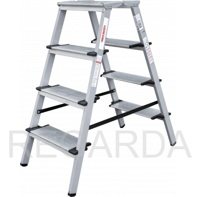 Стремянка двухсторонняя стальная  с алюминиевыми ступенями 130 мм и площадкой 350×260 мм NV1147204