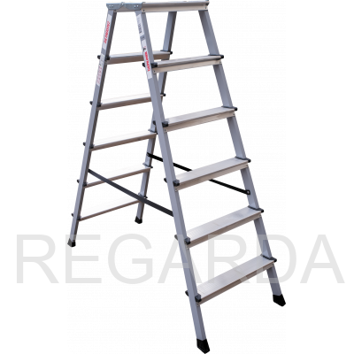 Стремянка двухсторонняя стальная :с алюминиевыми ступенями и площадкой 350×260 мм NV2140206