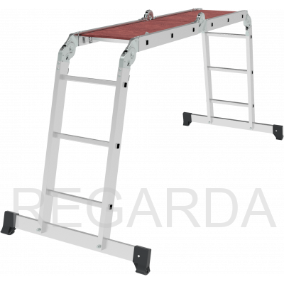 Алюминиевая четырёхсекционная шарнирная :лестница-трансформер с помостом, ширина 340 мм NV1330403